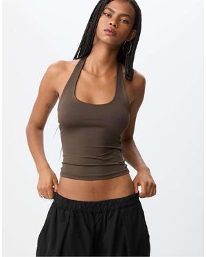 Stradivarius Racer Neck Top - Black