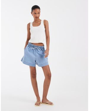 Pieces Pantalones Cortos Vaqueros Con Lazada En La Cintura - Azul