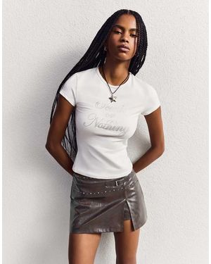 Bershka Leather Effect Mini Skirt - White