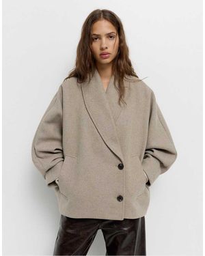 Pull&Bear Volume-Sleeve Cloth Coat - Natural