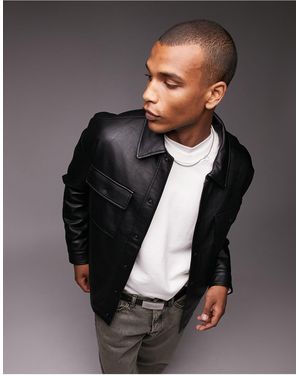 TOPMAN Faux Leather Shacket - Black