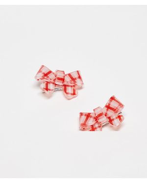 Glamorous Pack Of 2 Mini Gingham Bow Hair Clips - Red