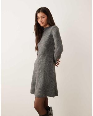 Y.A.S Premium Rib Knit Mini Dress - Grey