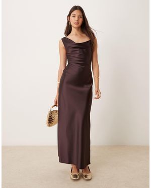 Miss Selfridge Cowl Neck Satin Midi Slip Dress - Natural