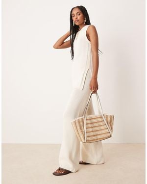 ASOS Co-Ord Heavyweight Clean Knit Wide Leg Trousers - Natural