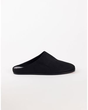 TOPSHOP Debbie Faux Suede Square Toe Flat Shoe Mule - Black