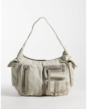 Weekday Schultertasche mit mehreren taschen und kontrastbesatz - Grau