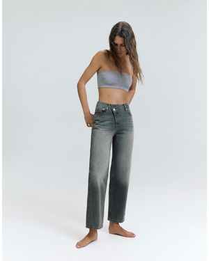Pull&Bear Jeans Dritti Grigi Con Dettaglio Sovrapposto - Grigio