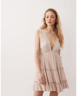 Miss Selfridge Beach Cheesecloth Tie Side Mini Dress - Natural
