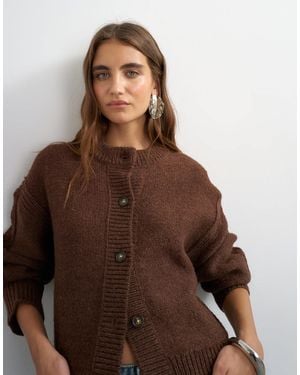 TOPSHOP Boxy Deep Rib Knit Cardigan - Brown