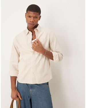 Abercrombie & Fitch Long Sleeve Cropped Linen Look Shirt - Natural