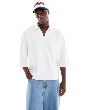 ASOS Polo De Corte Cuadrado Extragrande Con Media Manga De Tejido Grueso De - Blanco