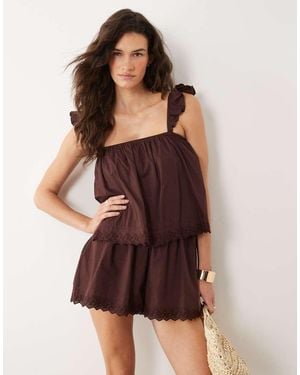 Miss Selfridge Ruffle Playsuit - Brown