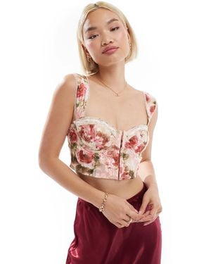 Love Triangle – spitzen-korsett mit zierband und rosa blumenmuster - Pink
