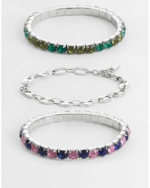 ASOS 3 Pack Square Crystal And Geometric Link Chain Bracelet - Gray