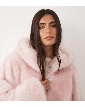 Kaiia Faux Fur Hooded Cropped Jacket - Pink