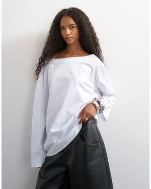 TOPSHOP Long Sleeve Fallen Shoulder Top - White