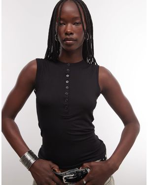 Weekday Henley Tank Top - Black