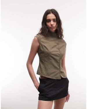 Weekday Top Asimmetrico Con Collo A Lupetto, Cuciture E Bottoni A Pressione Lavaggio Grigio Scuro - Multicolore