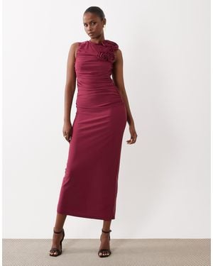 Y.A.S Slinky Ruched Maxi Dress With Rosette - Red