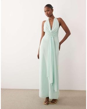 TFNC London Mesh Cami Halter Backless Maxi Dress - Blue