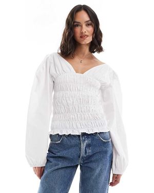 ASOS Long Sleeve Shirring Detail Blouse - White