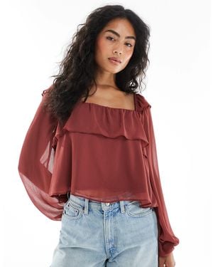 Miss Selfridge Chiffon Milkmaid Blouse - Red