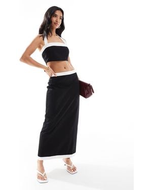 4th + Reckless Petite Linen Look Contrast Edge Maxi Skirt Co-ord - White
