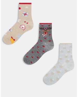 Pieces – 3er-pack glitzernde socken - Weiß