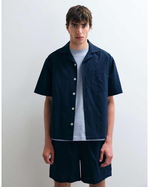 ASOS COLLECTIVE Relaxed Cotton Shirt With Linen - Blue
