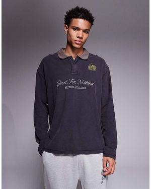 Good For Nothing Boxy Oversized Long Sleeve Polo - Blue