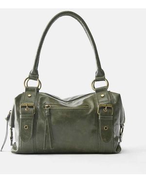 Pull&Bear Mini Tote Bag With Buckles - Green