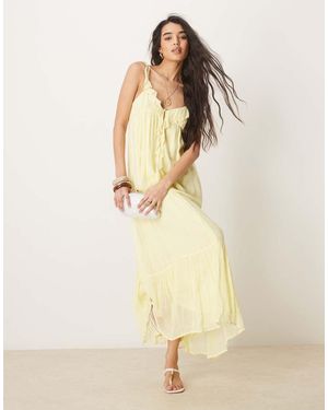 ASOS Maxi-Jurk Met Ruches Aan De Voorkant - Naturel