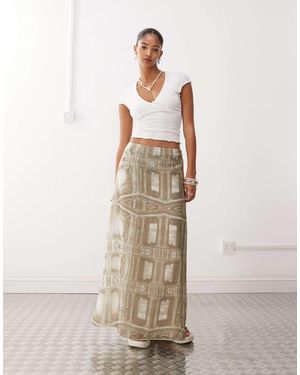 Monki Falda Larga Con Estampado Renacentista De Tejido Transparente De -Verde - Neutro