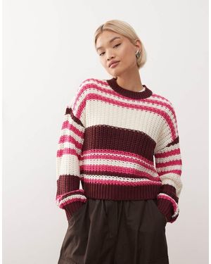 Noisy May Chunky Open Knit Jumper - Red