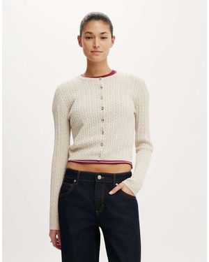 Cotton On Cotton Crew Neck Cardigan - Natural