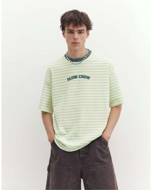 Pull&Bear Stwd Boxy Gestreept T-Shirt - Groen