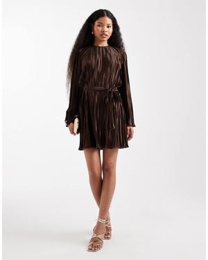 Vero Moda Tie Waist Plisse Mini Dress - Black