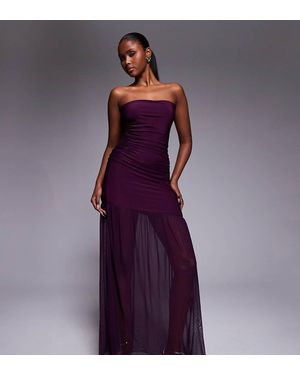 Kaiia Exclusive Premium Slinky Sheer Mesh Hem Bandeau Maxi Dress - Purple