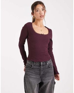Miss Selfridge Rib Square Neck Top - Purple