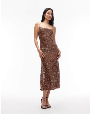 True Decadence Bias Cut Strappy Sequin Maxi Dress - Brown