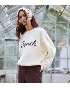 4th & Reckless Felpa Oversize Color Panna Con Logo Ricamato - Grigio