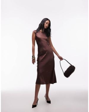 & Other Stories Bias Cut Satin Maxi Dress With Cap Sleeve - Brown