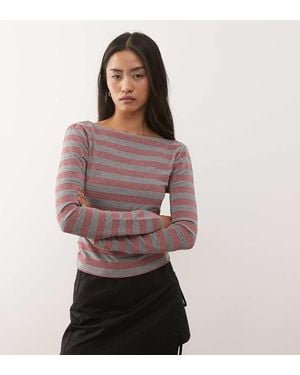 Collusion Stripe Slash Neck Top - Multicolour