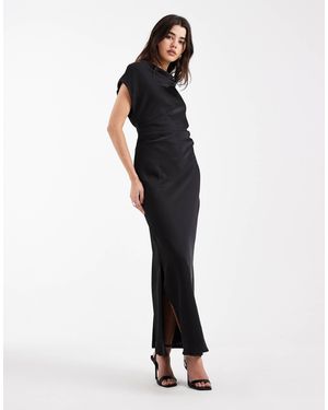 Vero Moda Satin Drape Neck Cap Sleeve Maxi Dress - Blue