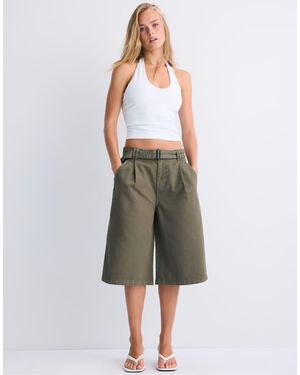 Stradivarius Bermuda Baggy Con Cintura - Verde