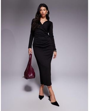 ASOS Long Sleeve Draped Shirt Maxi Dress - Blue
