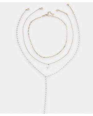 Stradivarius Set Of 3 Faux Pearl Lariat Necklaces - White