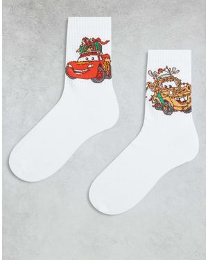 ASOS Disney Pixar 2 Pack Socks With Christmas Cars Graphic - White