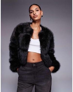 River Island Cropped Faux Fur Panelled Jacket - Black